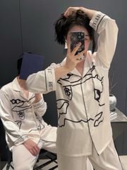 Bộ đồ ngủ đôi DD68 lụa băng tay dài quần dài Shury Store Home Wear Pyjama couple sang trọng mềm mát