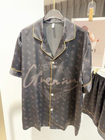 Bộ đồ ngủ pyjama couple lụa băng tay ngắn quần ngắn Shury Store Home Wear CTN21 nâu họa tiết mềm mịn