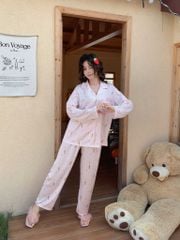 Pyjama lụa băng TD83 họa tiết kem Shury Store Home Wear Bộ đồ ngủ cao cấp mềm mát 2 màu hồng xanh