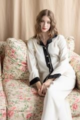 Bộ pyjama lụa dài tay TD30 phối viền sang trọng – Shury Store Home Wear – mềm mát, mặc nhà cao cấp