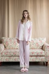 Bộ pyjama lụa dài tay TD30 phối viền sang trọng – Shury Store Home Wear – mềm mát, mặc nhà cao cấp