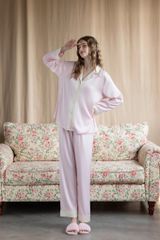 Bộ pyjama lụa dài tay TD30 phối viền sang trọng – Shury Store Home Wear – mềm mát, mặc nhà cao cấp
