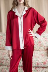 Bộ pyjama lụa dài tay TD30 phối viền sang trọng – Shury Store Home Wear – mềm mát, mặc nhà cao cấp