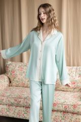 Bộ pyjama lụa dài tay TD69 phối viền sang trọng – Shury Store Home Wear – mềm mát, mặc nhà cao cấp