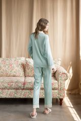 Bộ pyjama lụa dài tay TD69 phối viền sang trọng – Shury Store Home Wear – mềm mát, mặc nhà cao cấp