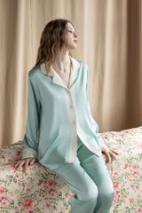 Bộ pyjama lụa dài tay TD69 phối viền sang trọng – Shury Store Home Wear – mềm mát, mặc nhà cao cấp