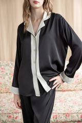 Bộ pyjama lụa dài tay TD69 phối viền sang trọng – Shury Store Home Wear – mềm mát, mặc nhà cao cấp