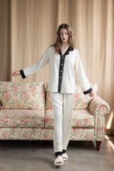 Bộ pyjama lụa dài tay TD30 phối viền sang trọng – Shury Store Home Wear – mềm mát, mặc nhà cao cấp