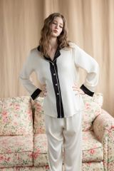 Bộ pyjama lụa dài tay TD30 phối viền sang trọng – Shury Store Home Wear – mềm mát, mặc nhà cao cấp