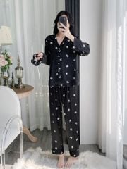 Bộ pyjama lụa tay dài quần dài ép kim hình bướm Shury Store Home Wear TD74 mặc mát thoải mái sang