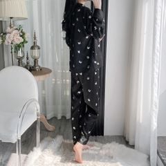 Bộ pyjama lụa tay dài quần dài ép kim hình bướm Shury Store Home Wear TD74 mặc mát thoải mái sang