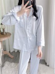 Bộ pyjama lụa tay dài quần dài ép kim hình bướm Shury Store Home Wear TD74 mặc mát thoải mái sang
