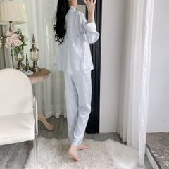 Bộ pyjama lụa tay dài quần dài ép kim hình bướm Shury Store Home Wear TD74 mặc mát thoải mái sang
