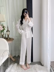 Bộ pyjama lụa tay dài quần dài ép kim hình bướm Shury Store Home Wear TD74 mặc mát thoải mái sang