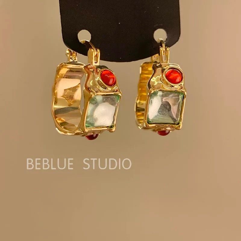 Bông Tai Tròn Đá Màu