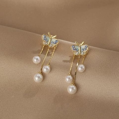 Bông Tai Bướm Xanh 3 Dây Châu