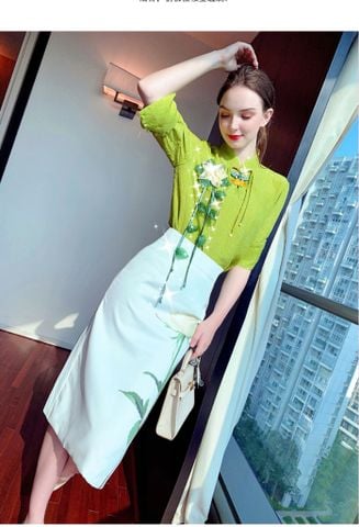 Set Áo Tàu Xanh Chân Váy Trắng