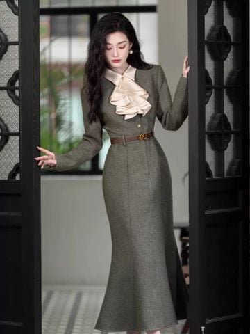 Đầm Tiểu Thư Bèo Cổ Dây Nịt