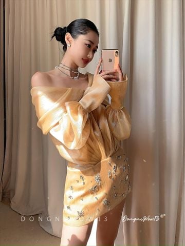 Đầm Đính Đá Kem Cao Cấp