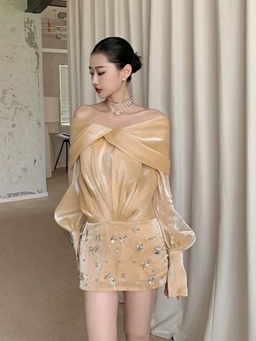 Đầm Đính Đá Kem Cao Cấp