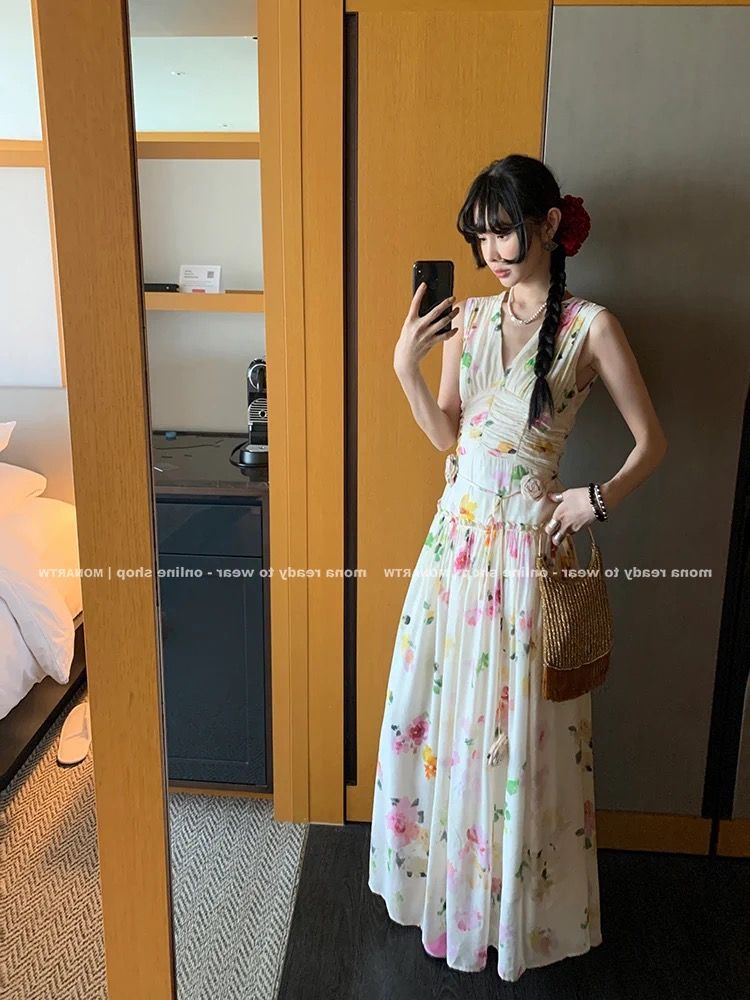 Đầm Hoa Kem Kèm Dây Hoa