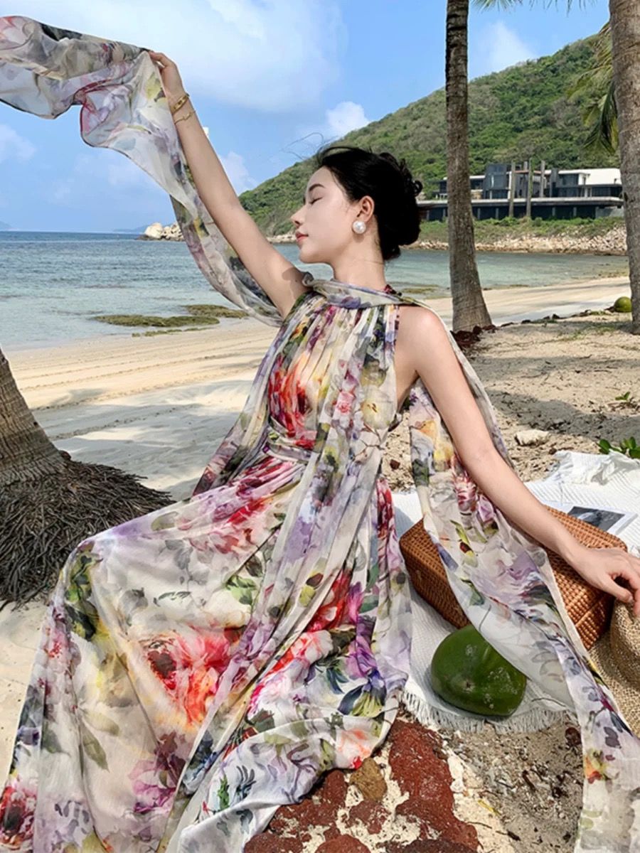 Đầm Maxi Voan Hoa Lá