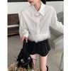 Set Somi Trắng Tay Lông + Chân Váy Đen