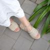 Giày Sandals Cói Quai Ngang Bản Rộng Phối Vải Hemp 6cm - SÔNG HÁT