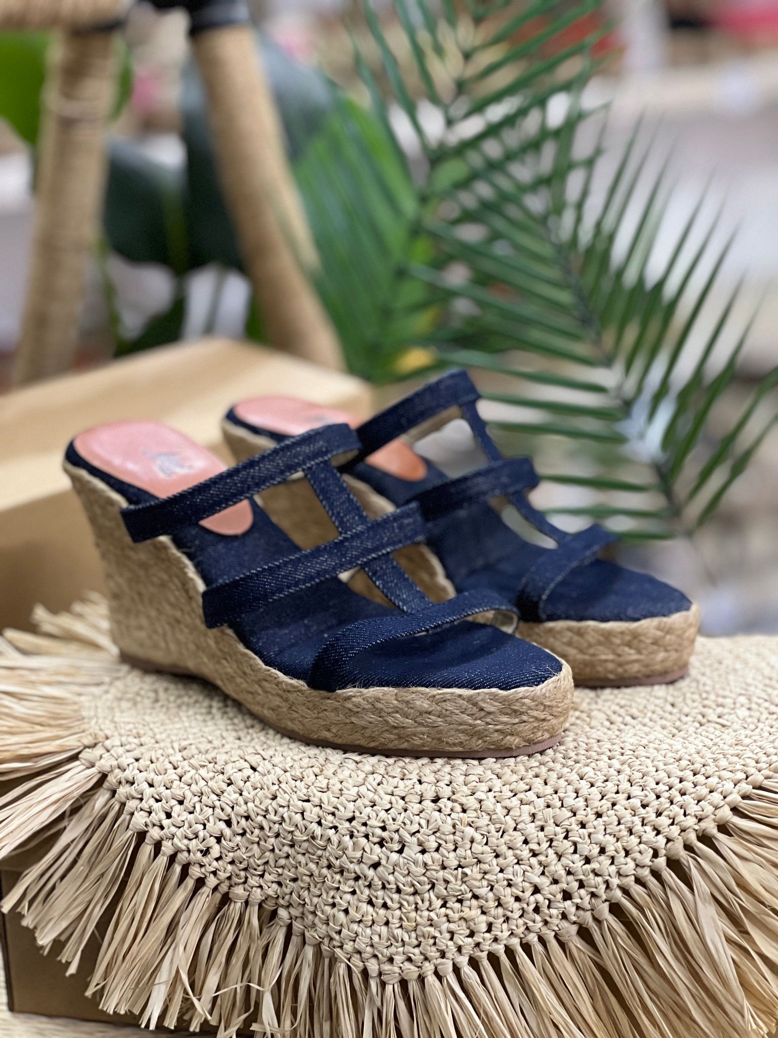 BELLA - Dép Cao 3 Dây Quai Ngang Đế Xuồng Cói 8cm