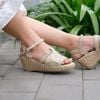 Giày Sandals Cói Quai Ngang Bản Rộng Phối Vải Hemp 6cm - SÔNG HÁT