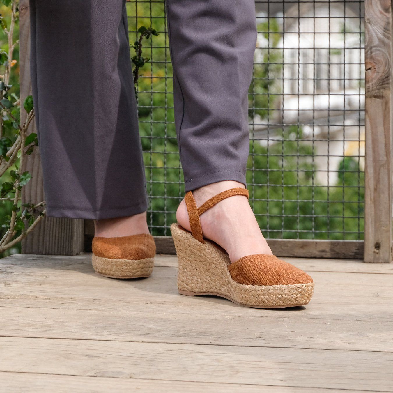 Đế Xuồng Cói Gót Mảnh Phối Vải Hemp 8cm - BAN MAI