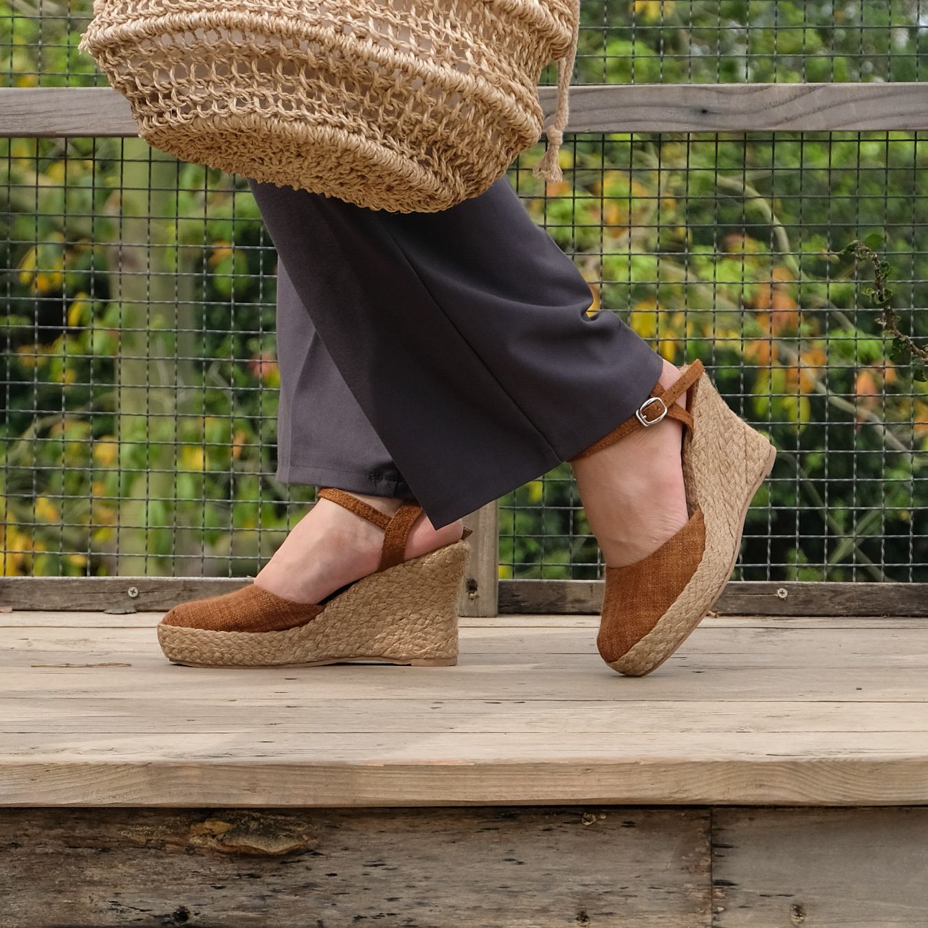 Đế Xuồng Cói Gót Mảnh Phối Vải Hemp 8cm - BAN MAI
