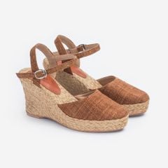Đế Xuồng Cói Gót Mảnh Phối Vải Hemp 8cm - BAN MAI