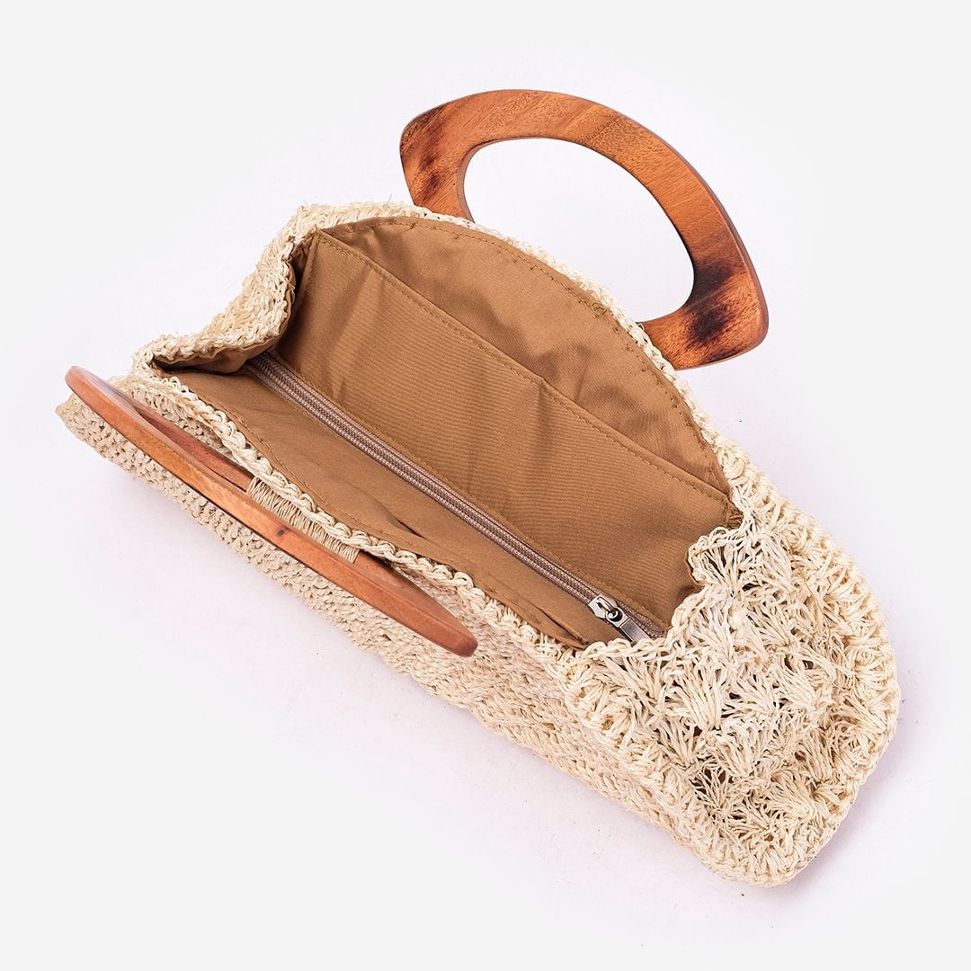 Túi Cói Abaca Xách Tay Hình Bán Nguyệt