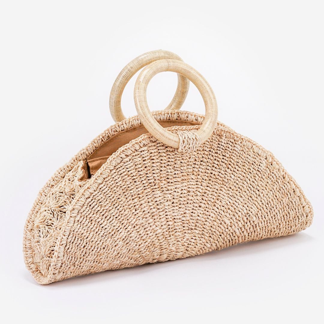 Túi Cói Abaca Xách Tay Hình Bán Nguyệt