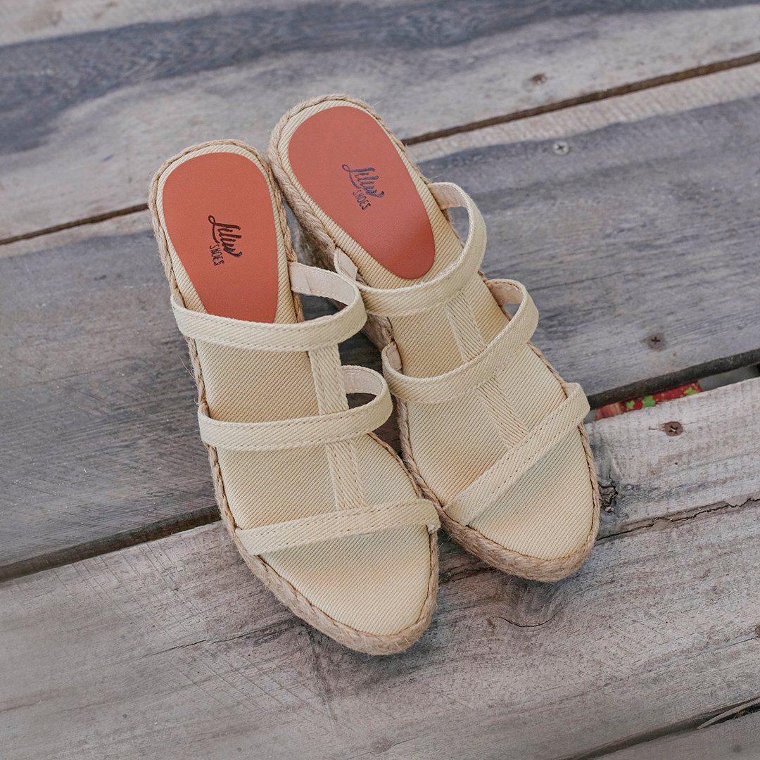 BELLA - Dép Cao 3 Dây Quai Ngang Đế Xuồng Cói 8cm