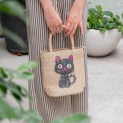 Túi Cói Hộp Trụ Tròn Thêu Tranh Raffia - BESTIES
