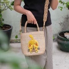 Túi Cói Hộp Trụ Tròn Thêu Tranh Raffia - BESTIES
