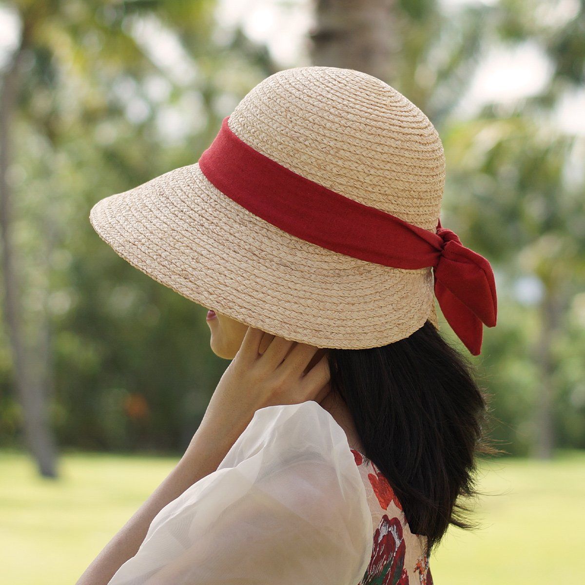 Nón Cói Raffia Chóp Tròn Dạng Nửa Vành Lưỡi Trai 8cm - BO SAU
