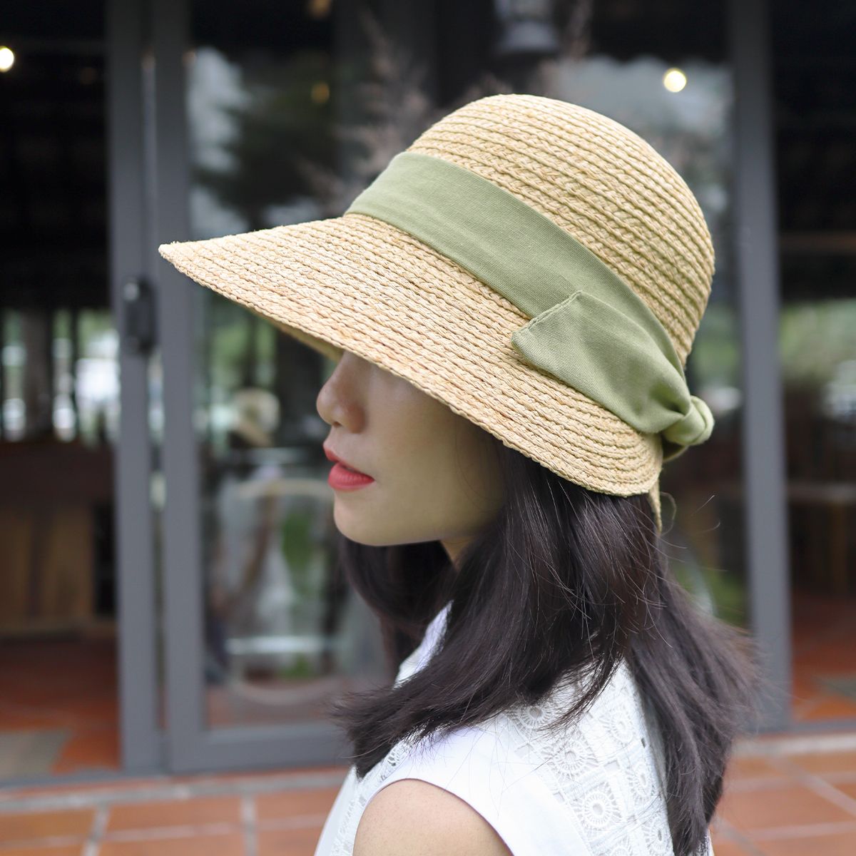 Nón Cói Raffia Chóp Tròn Dạng Nửa Vành Lưỡi Trai 8cm - BO SAU