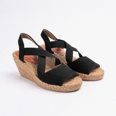 CAROL - Cao Gót Hở Mũi Quai Thun Chéo Chữ X 6cm