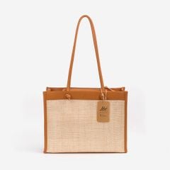 Túi Tote Chữ Nhật Vải Dệt Abaca Phối Da Microfiber - ĐIỀN