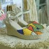 Đế Xuồng Cói Thêu Ghép Vải Hemp Nhiều Màu Gót Mảnh 8cm - MINH TÚ