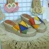 MINH THI - Dép Đế Xuồng Cói Thêu Ghép Vải Hemp Nhiều Màu 6cm