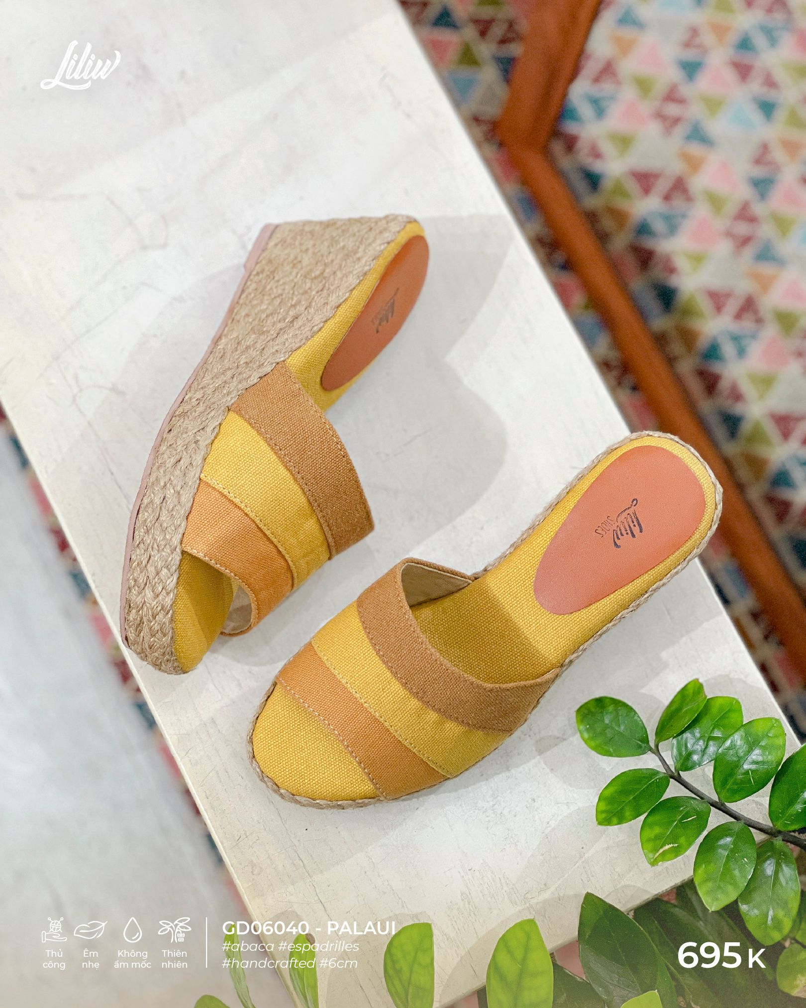 Guốc Cói Quai Ngang Phối 3 Màu 6cm - PALAUI