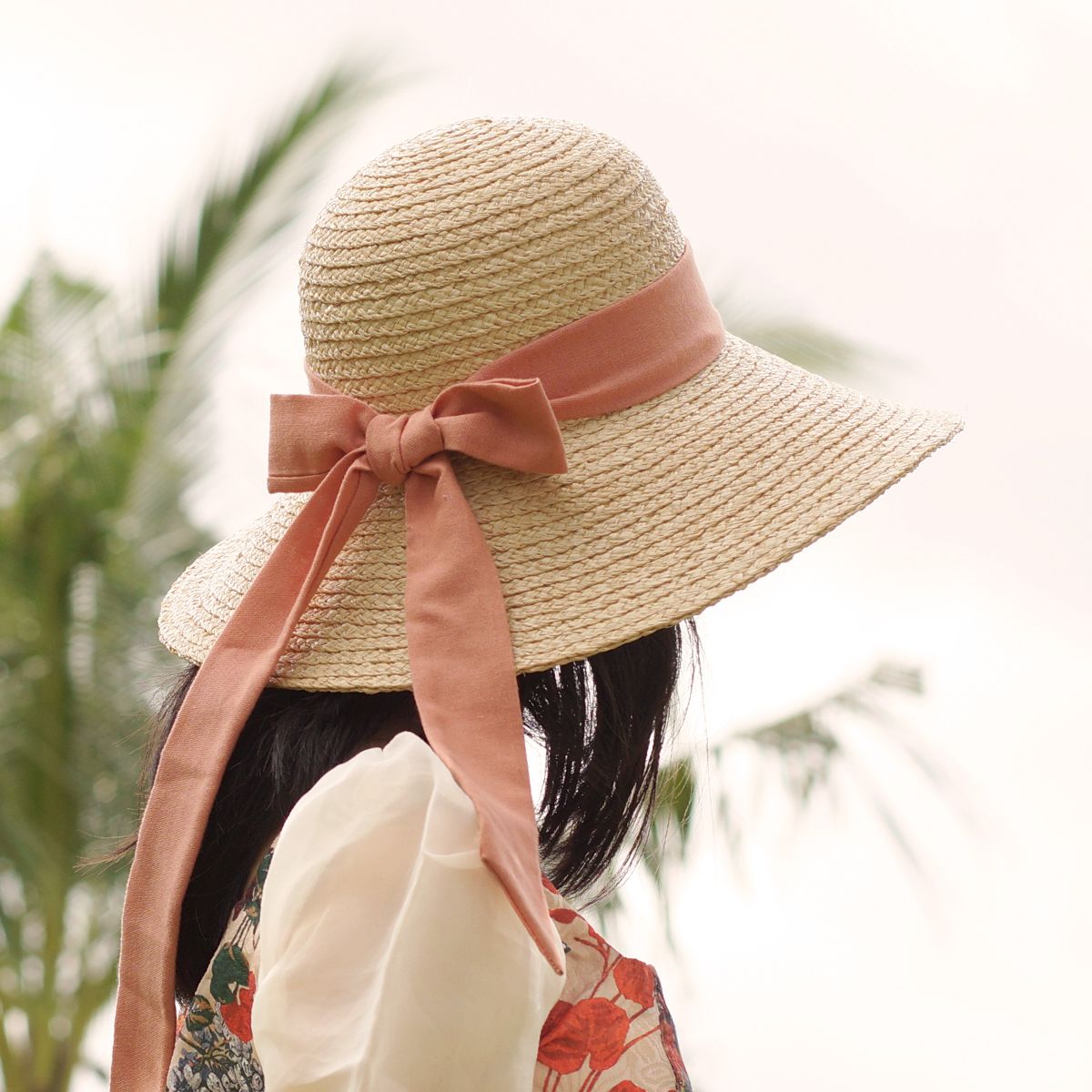 Nón Cói Raffia Chóp Tròn Vành 9cm - NƠ ĐEN