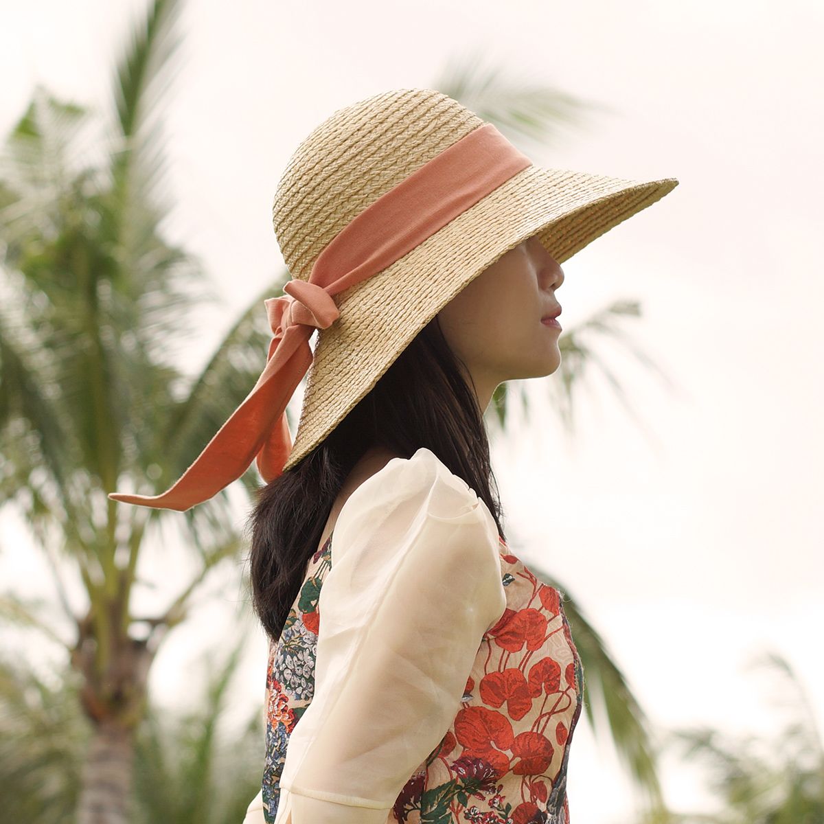 Nón Cói Raffia Chóp Tròn Vành 9cm - NƠ ĐEN