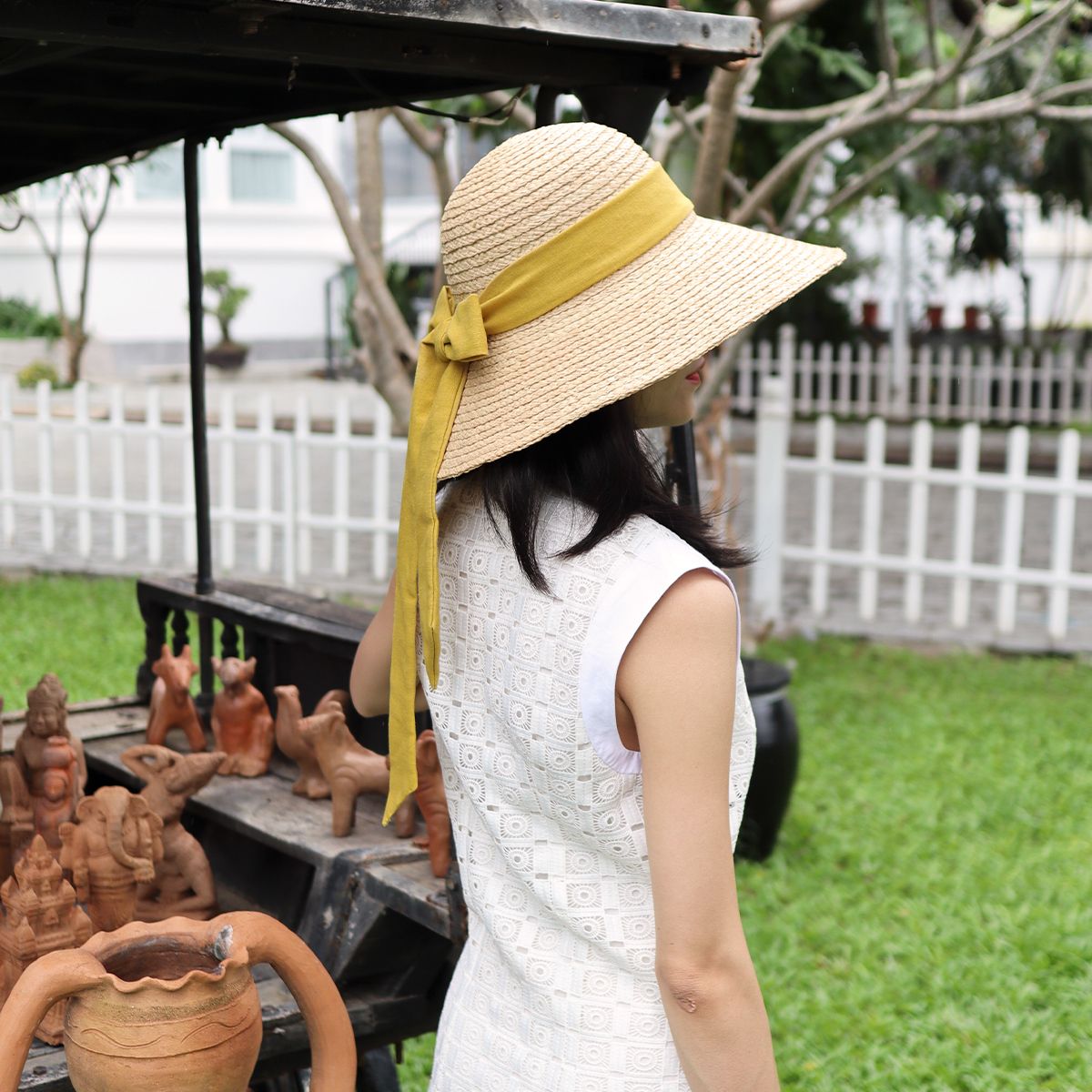 Nón Cói Raffia Chóp Tròn Vành 9cm - NƠ ĐEN