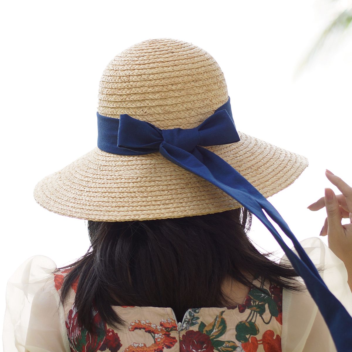 Nón Cói Raffia Chóp Tròn Vành 9cm - NƠ ĐEN