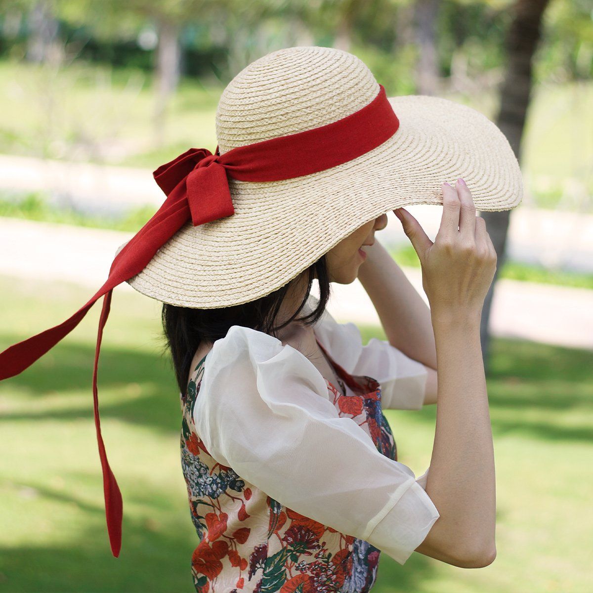 Nón Cói Raffia Chóp Tròn Vành 11cm - NƠ CÓI